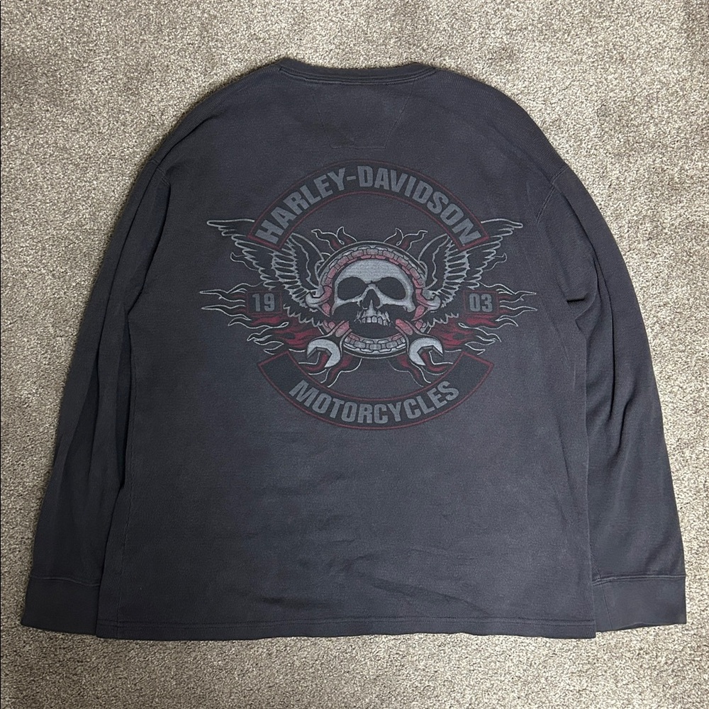 Vintage 2000s Harley Davidson Henley Long Sleeve Y2K